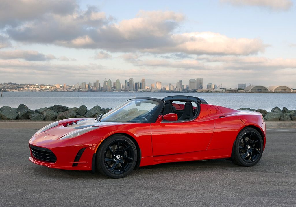 Tesla Roadster upside down